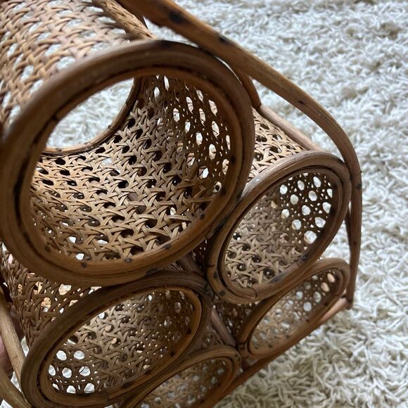 Vintage Wicker Wine Holder Rack/ Bent Bamboo and Rattan 5 Bottle Wine Rack with - Picture 12 of 14